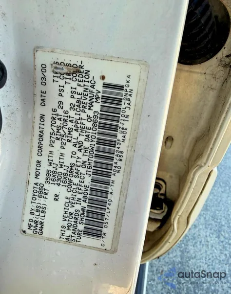 2000 Lexus Lx 470 Base from USA, damaged, VIN JT6HT00W1Y0108693